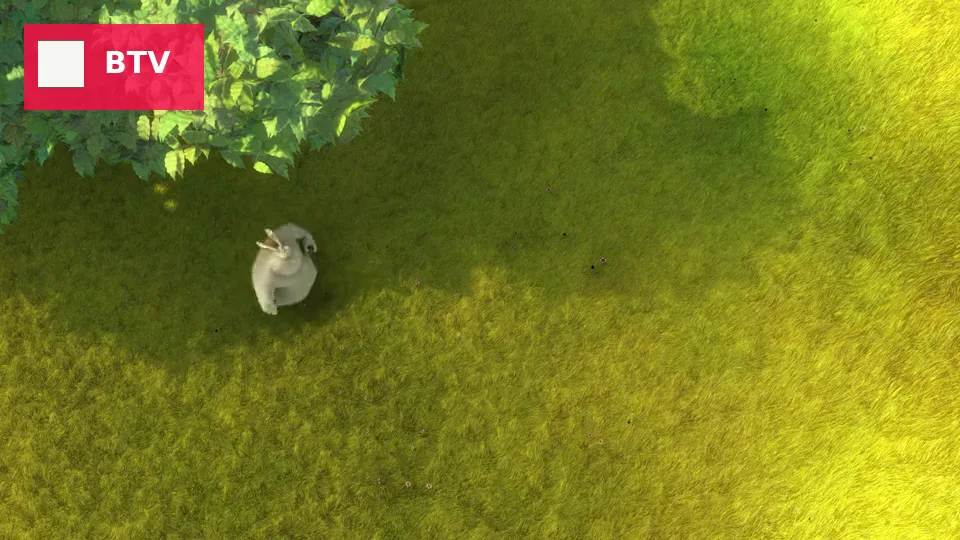Big Buck Bunny frame with a synthetic BTV corner logo